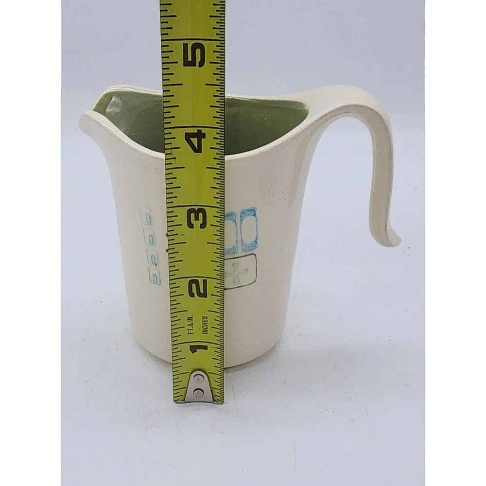 Vintage Mid Century Modern Atomic Starburst Ceramic Pitcher Cream Green MCM